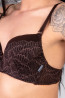 Brązowy, koronkowy, biustonosz push-up z niewidocznymi fiszbinami.