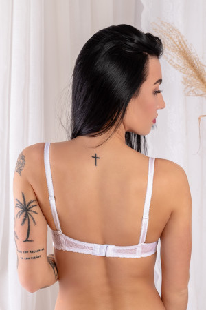 Koronkowy biustonosz push-up wykonany w kolorze białym marki Barbra.