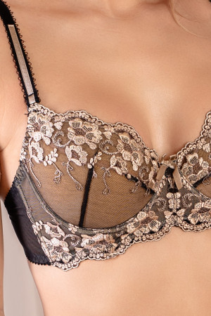 Biustonosz z haftu w czarno-beżowym kolorze marki Barbra.