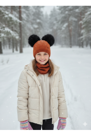 Winter Set “Bear” – Hat with Pom-Poms & Neck Warmer | Kids Warm Set