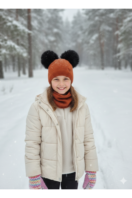 Winter Set “Bear” – Hat with Pom-Poms & Neck Warmer | Kids Warm Set