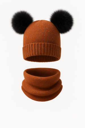 Winter Set “Bear” – Hat with Pom-Poms & Neck Warmer | Kids Warm Set