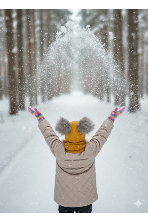 Komplet zimowy „Miś” – czapka i komin musztardowy