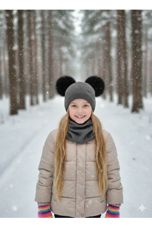 “Bear” Winter Set Graphite with Black Pom-Poms