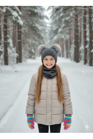 “Bear” Winter Set Graphite with Light Grey Pom-Poms