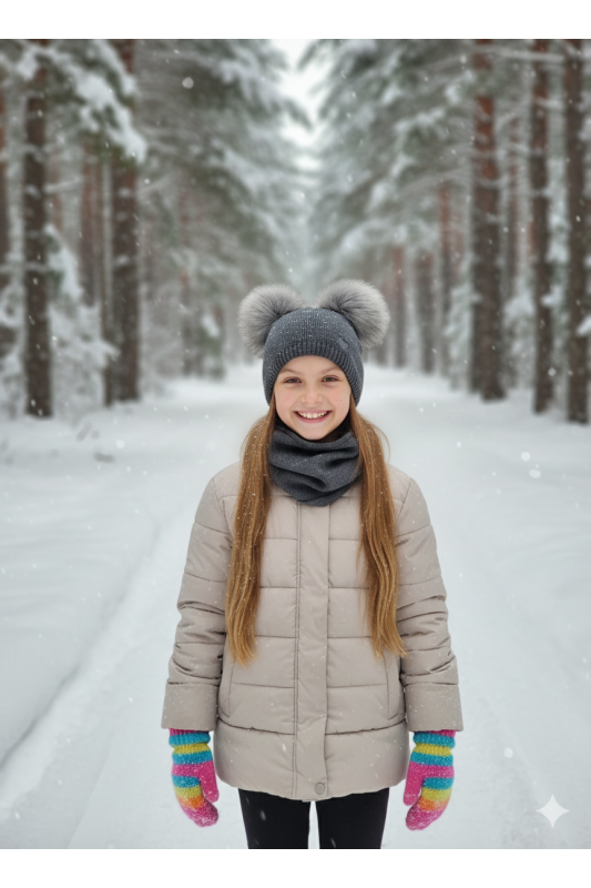 “Bear” Winter Set Graphite with Light Grey Pom-Poms