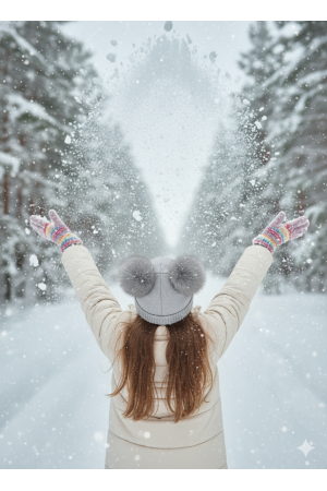 “Bear” Winter Set – Hat with Pom-Poms & Grey/Graphite Neck Warmer.