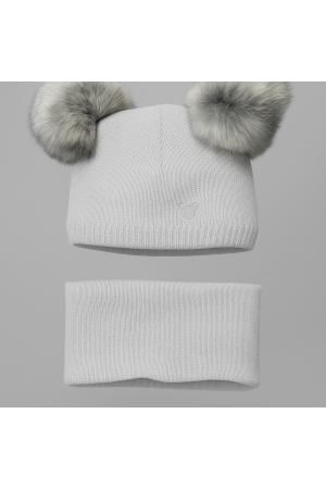 “Bear” Winter Set – Hat with Pom-Poms & Grey/Graphite Neck Warmer.