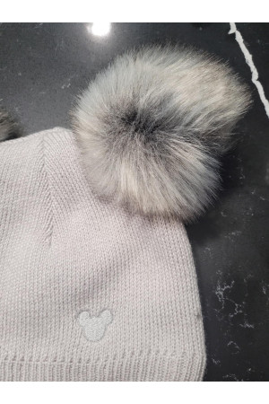 “Bear” Winter Set – Hat with Pom-Poms & Grey/Graphite Neck Warmer.