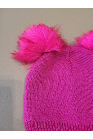“Bear” Winter Set – Hat with Pom-Poms & Raspberry Pink Neck Warmer | Kids Winter Accessories