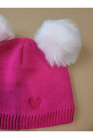 “Bear” Winter Set – Hat with Pom-Poms & Powder Pink Neck Warmer | Kids Winter Accessories