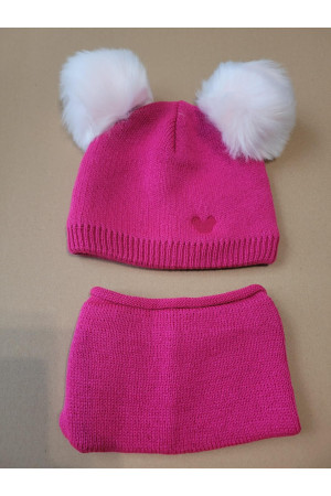 “Bear” Winter Set – Hat with Pom-Poms & Powder Pink Neck Warmer | Kids Winter Accessories