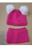 Komplet zimowy „Miś” – czapka z pomponami i komin pudrowy róż | Zimowy zestaw dla dziewczynki