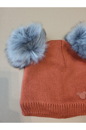 “Bear” Winter Set – Hat with Pom-Poms & Rust Brick Neck Warmer | Kids Winter Accessories