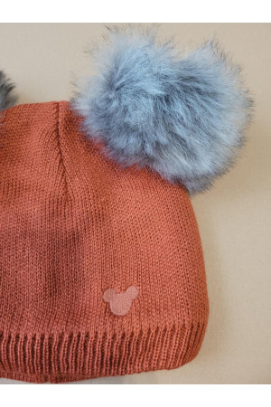 “Bear” Winter Set – Hat with Pom-Poms & Rust Brick Neck Warmer | Kids Winter Accessories
