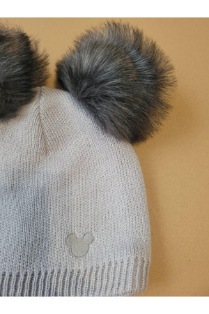“Bear” Winter Set – Hat with Pom-Poms & Light Grey Neck Warmer.