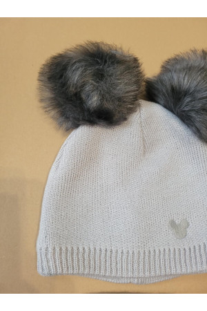 “Bear” Winter Set – Hat with Pom-Poms & Light Grey Neck Warmer.
