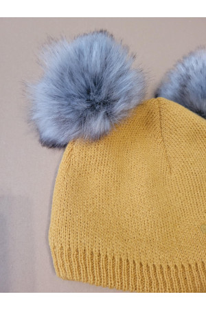 “Bear” Winter Set Mustard with Graphite Pom-Poms