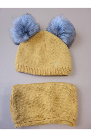 “Bear” Winter Set Mustard with Graphite Pom-Poms