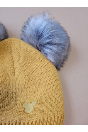 “Bear” Winter Set Mustard with Graphite Pom-Poms