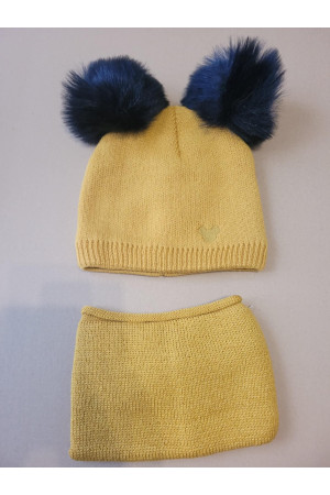 “Bear” Winter Set Mustard with Black Pom-Poms