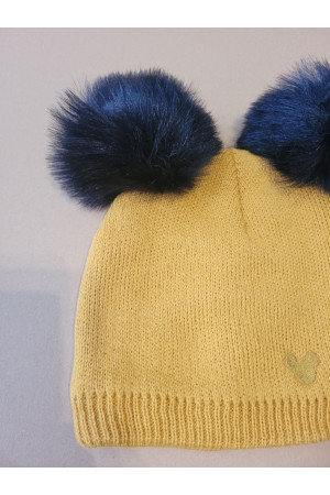 “Bear” Winter Set Mustard with Black Pom-Poms