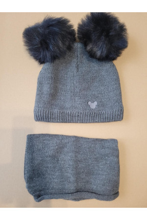 “Bear” Winter Set Graphite with Black Pom-Poms