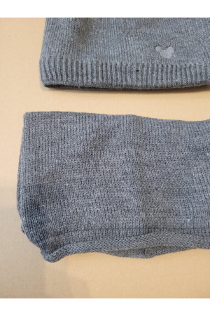 Komplet zimowy „Miś” grafitowy z czarnymi pomponami