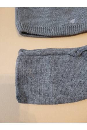 Komplet zimowy „Miś” grafitowy z jasnoszarymi pomponami