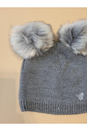 Komplet zimowy „Miś” grafitowy z jasnoszarymi pomponami