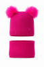 “Bear” Winter Set – Hat with Pom-Poms & Raspberry Pink Neck Warmer | Kids Winter Accessories