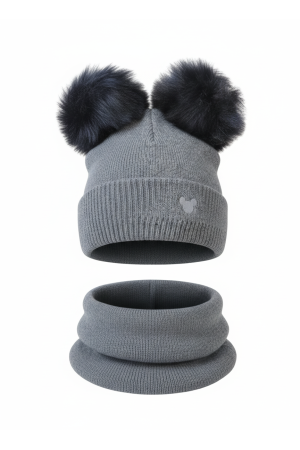 “Bear” Winter Set Graphite with Black Pom-Poms