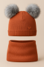 “Bear” Winter Set – Hat with Pom-Poms & Rust Brick Neck Warmer | Kids Winter Accessories