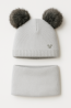 “Bear” Winter Set – Hat with Pom-Poms & Light Grey Neck Warmer.