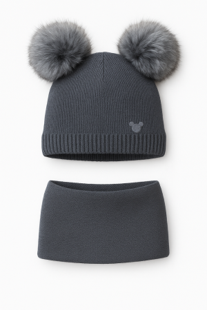 “Bear” Winter Set Graphite with Light Grey Pom-Poms