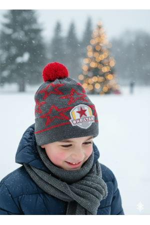 Boys’ Winter Hat Graphite & Red – Sport Style and Warmth