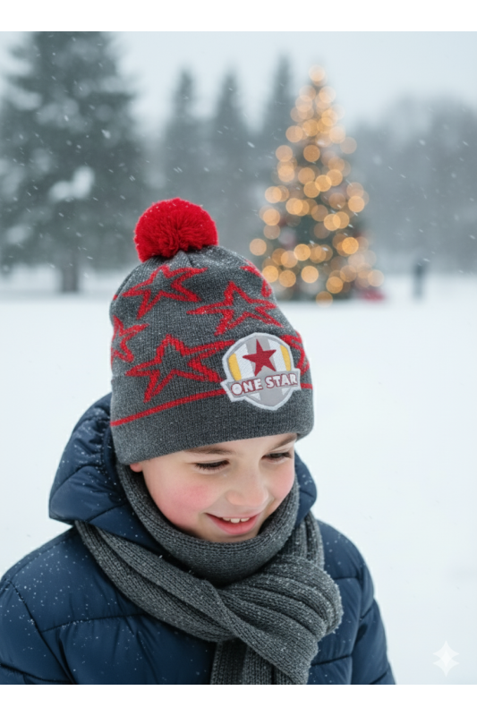 Boys’ Winter Hat Graphite & Red – Sport Style and Warmth