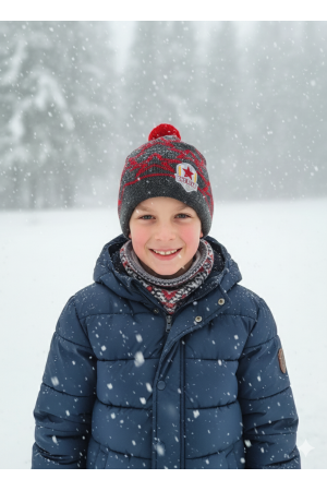 Boys’ Winter Hat Graphite & Red – Sport Style and Warmth