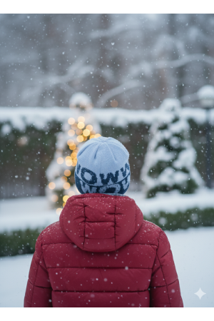Boys’ Winter Hat “WOW” – Light Blue & Graphite