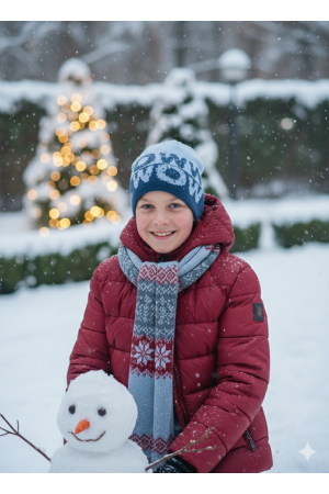Boys’ Winter Hat “WOW” – Light Blue & Graphite