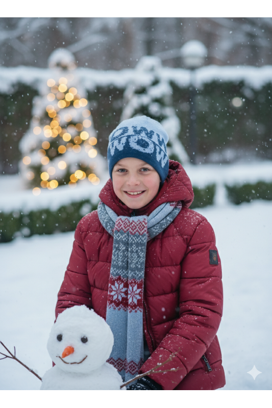 Boys’ Winter Hat “WOW” – Light Blue & Graphite