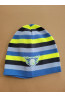 Boys’ Winter Hat with Stripes and Emblem – Blue & Yellow