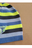 Boys’ Winter Hat with Stripes and Emblem – Blue & Yellow