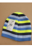 Boys’ Winter Hat with Stripes and Emblem – Blue & Yellow