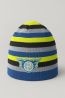 Boys’ Winter Hat with Stripes and Emblem – Blue & Yellow