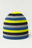 Boys’ Winter Hat with Stripes and Emblem – Blue & Yellow
