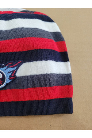 Boys’ Winter Hat with Stripes and Emblem – Red & Navy