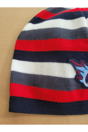 Boys’ Winter Hat with Stripes and Emblem – Red & Navy