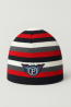 Boys’ Winter Hat with Stripes and Emblem – Red & Navy