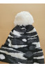 Boys’ Winter Hat with Pom-Pom – Black & White Camo Pattern
